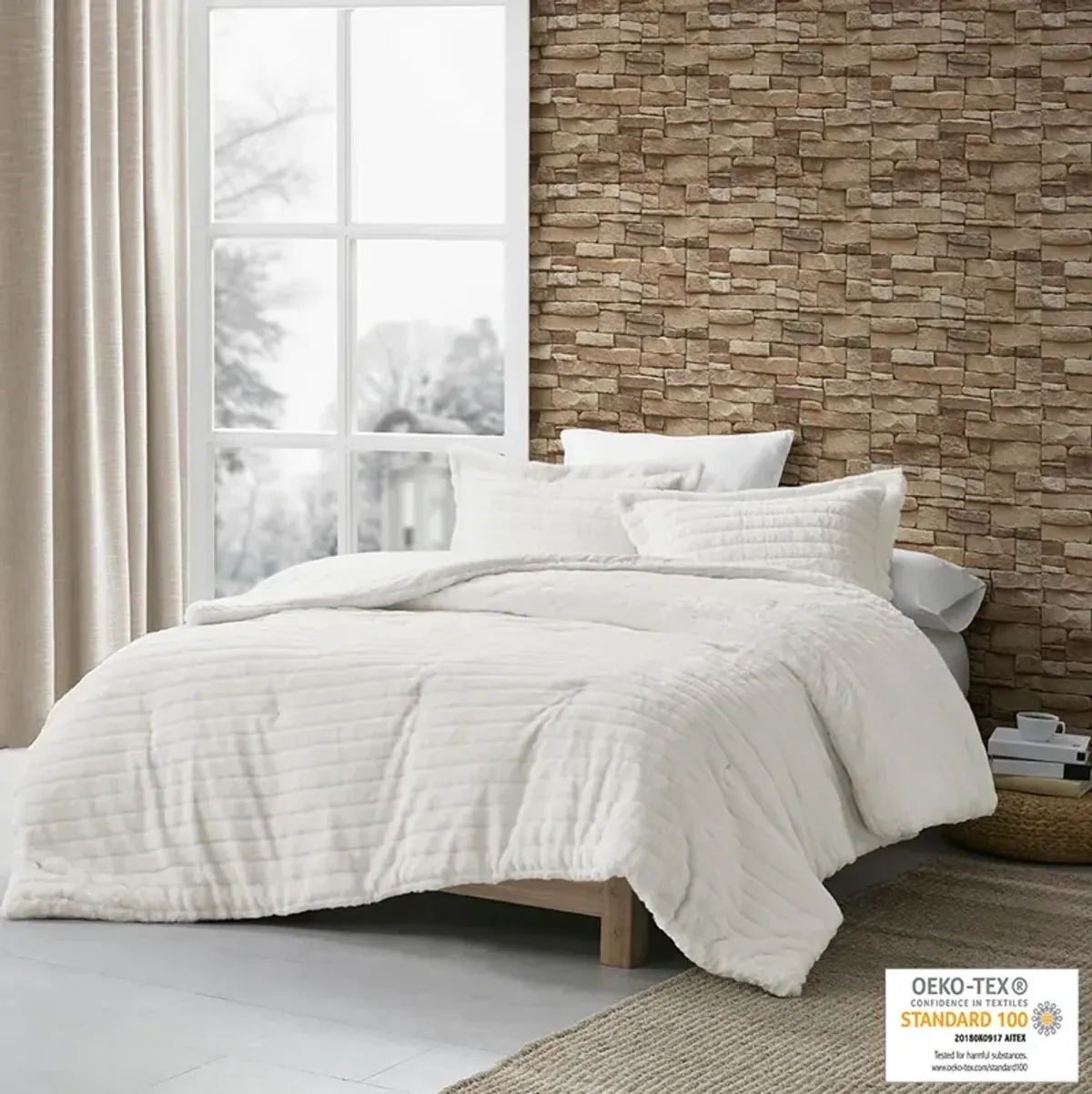 Madison Park Amara Ivory Faux Fur Comforter Set