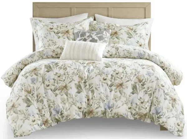 5 Piece Cotton Sateen Print Duvet Set