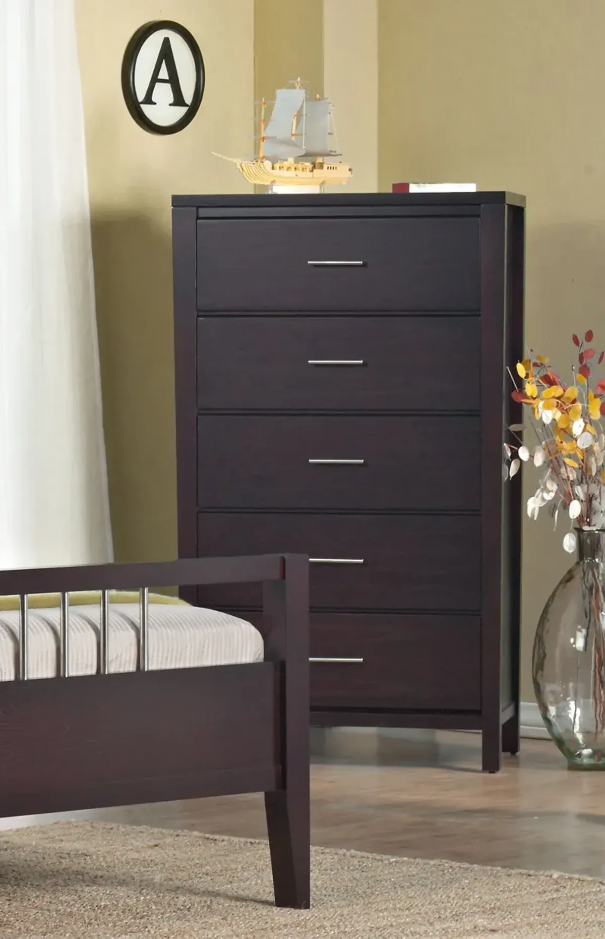 Nevis Five Drawer Chest in Espresso (2024)