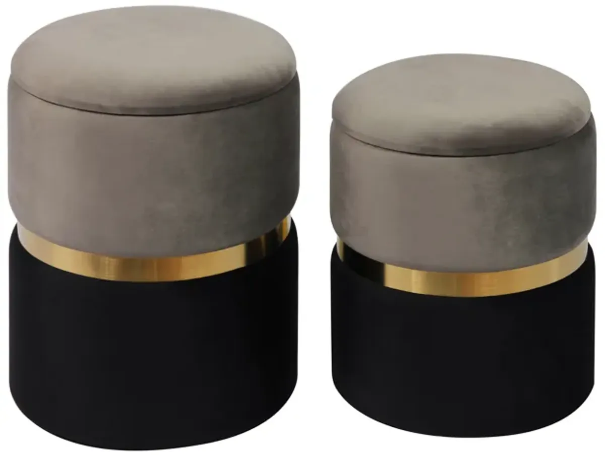 gigi grey velvet storage ottomans - set of 2