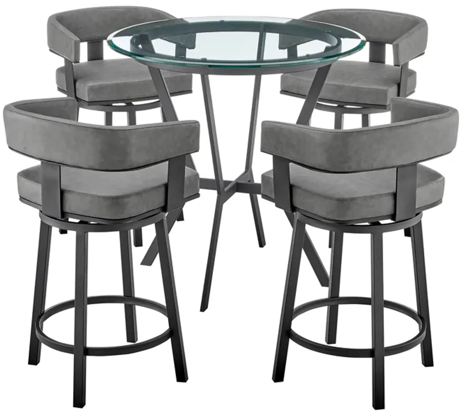 Naomi and Lorin 5-Piece Counter Height Dining Set in Black Metal and Grey Faux Leather