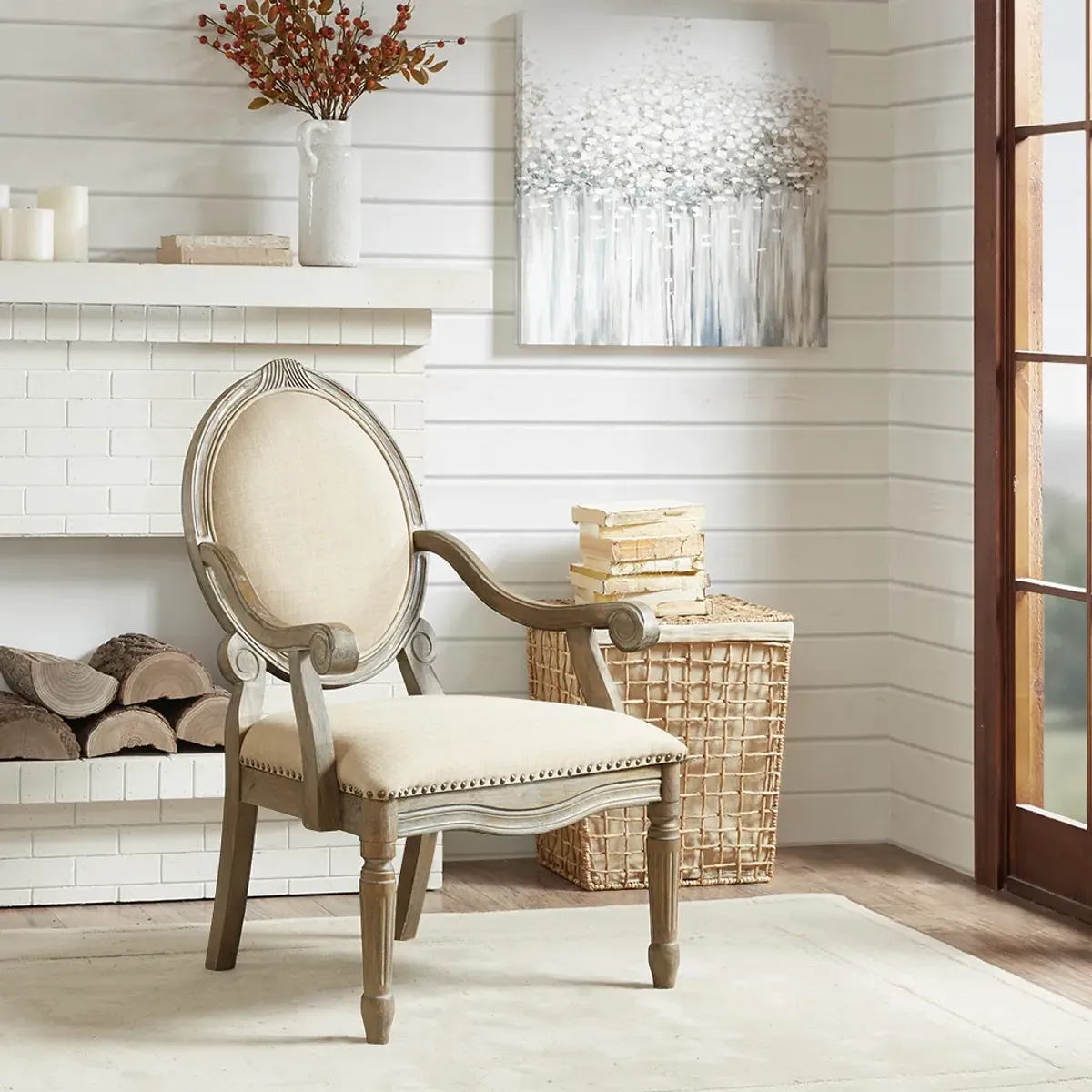 Madison Park Brentwood Beige Exposed Wood Arm Chair