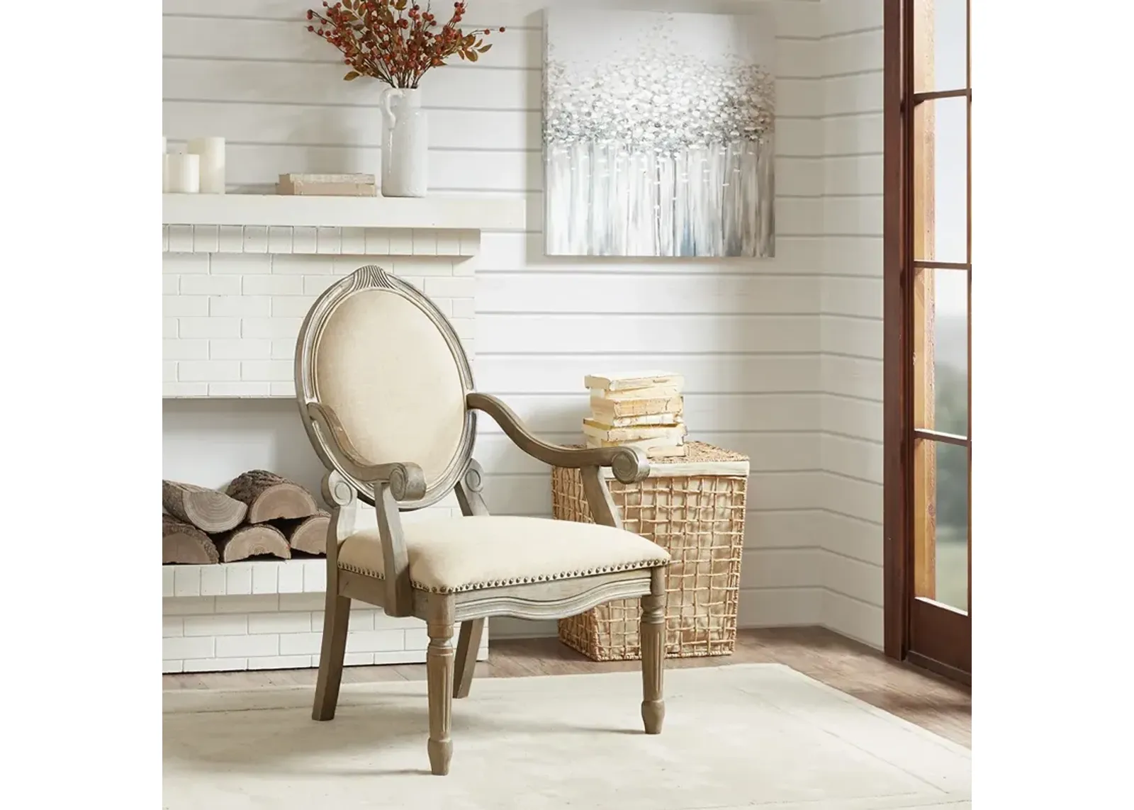 Madison Park Brentwood Beige Exposed Wood Arm Chair