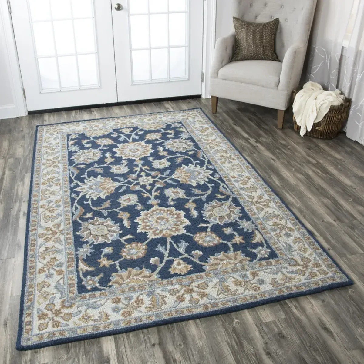 Ashlyn Blue border Wool 9'x12' Rectangle Rug