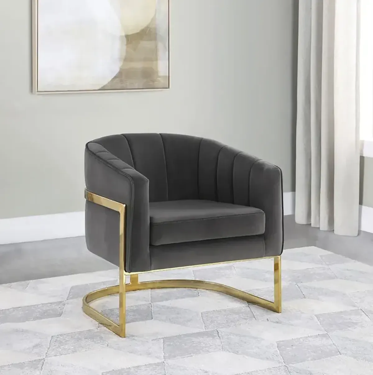 Aaliyah Tufted Barrel Accent Chair Dark Grey And Gold