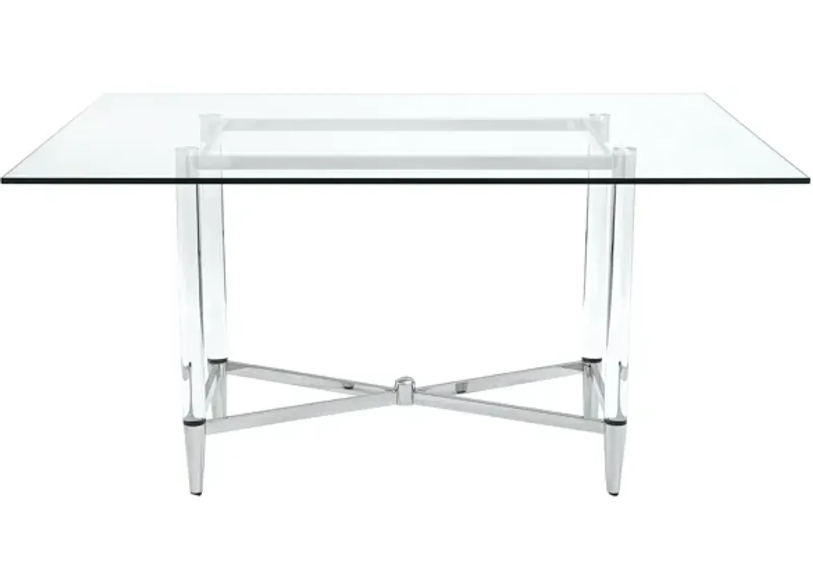 Marilyn Glass Top Dining Table in Polished Stainless Steel and Clear Acrylic