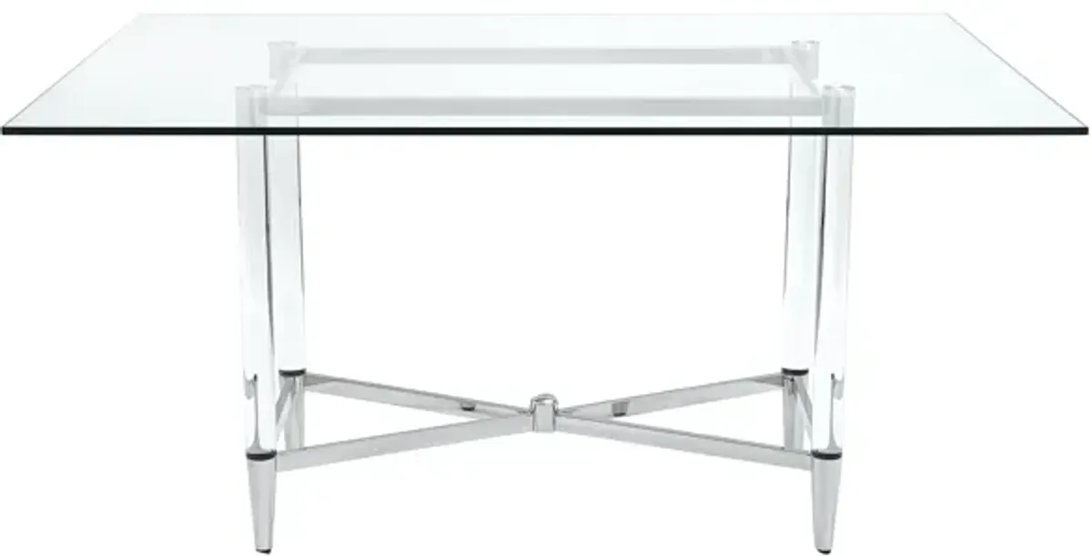 Marilyn Glass Top Dining Table in Polished Stainless Steel and Clear Acrylic