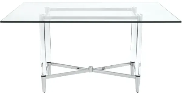 Marilyn Glass Top Dining Table in Polished Stainless Steel and Clear Acrylic