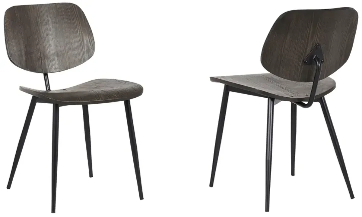 Miki Mid-Century Black Wood Dining Accent Chairs (Set of 2)