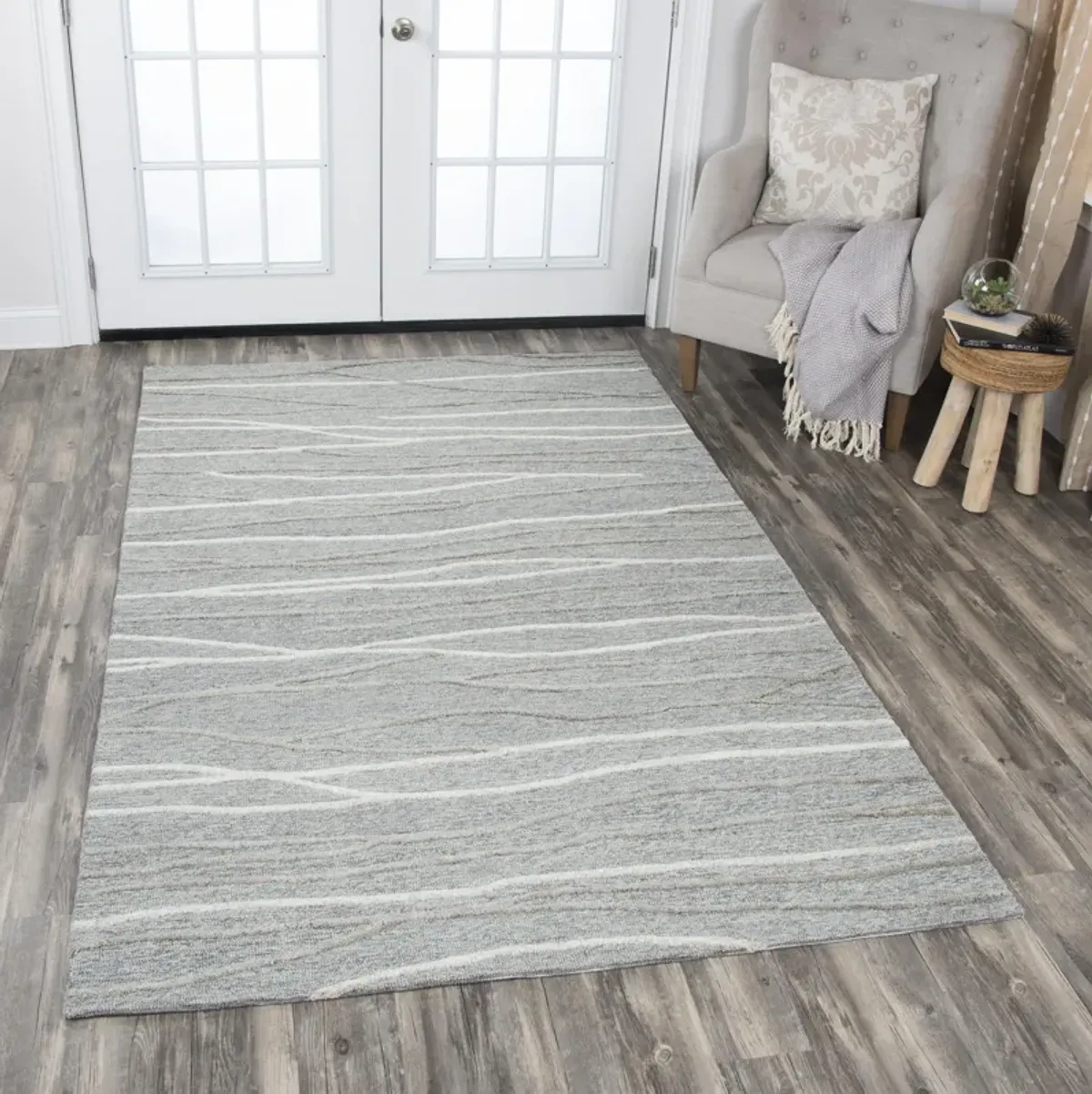 Idyllic Gray/Natural  Lines Wool 9'x12' Rectangle Rug