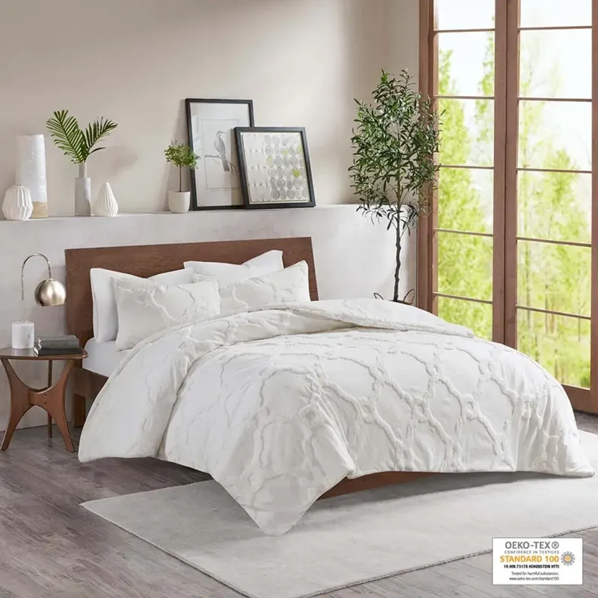 Madison Park Pacey Off-White 3 Piece Tufted Cotton Chenille Geometric Comforter Set