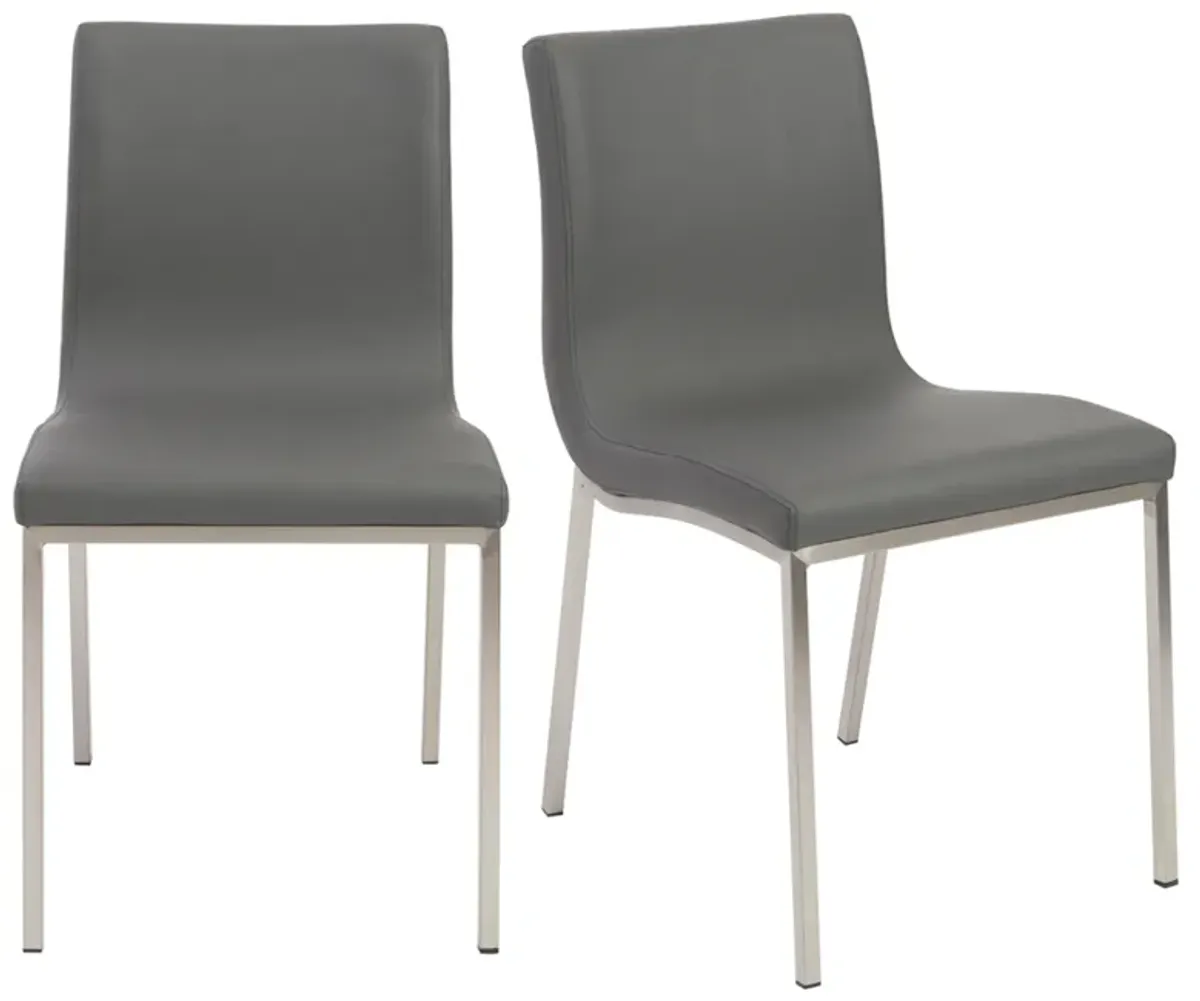 Scott Side Chair in Gray with Brushed Stainless Steel Legs - Set of 2