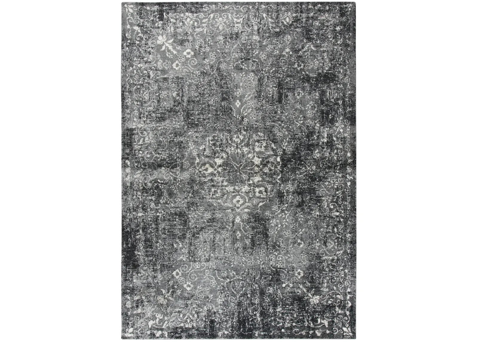 Panache Gray/Black Central Medallion Floral Polypropylene 5'3" x 7'6" Rectangle Rug