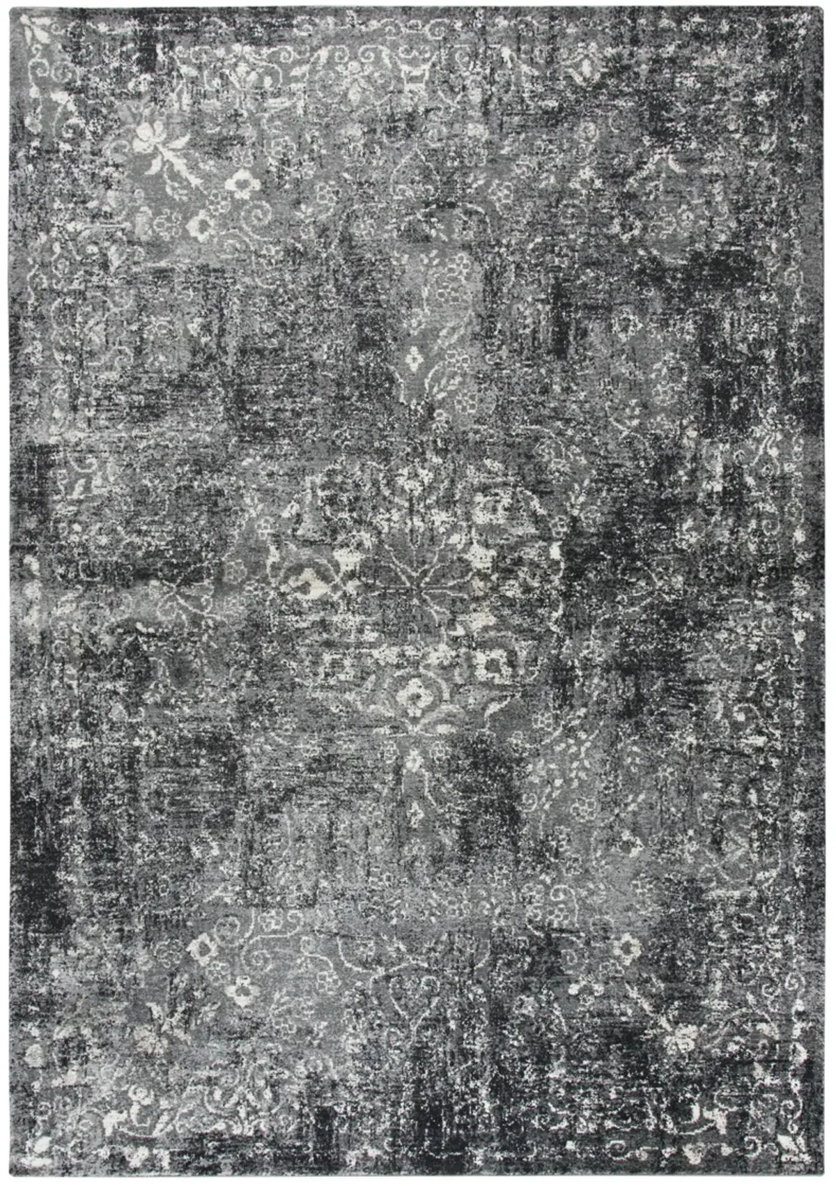 Panache Gray/Black Central Medallion Floral Polypropylene 5'3" x 7'6" Rectangle Rug