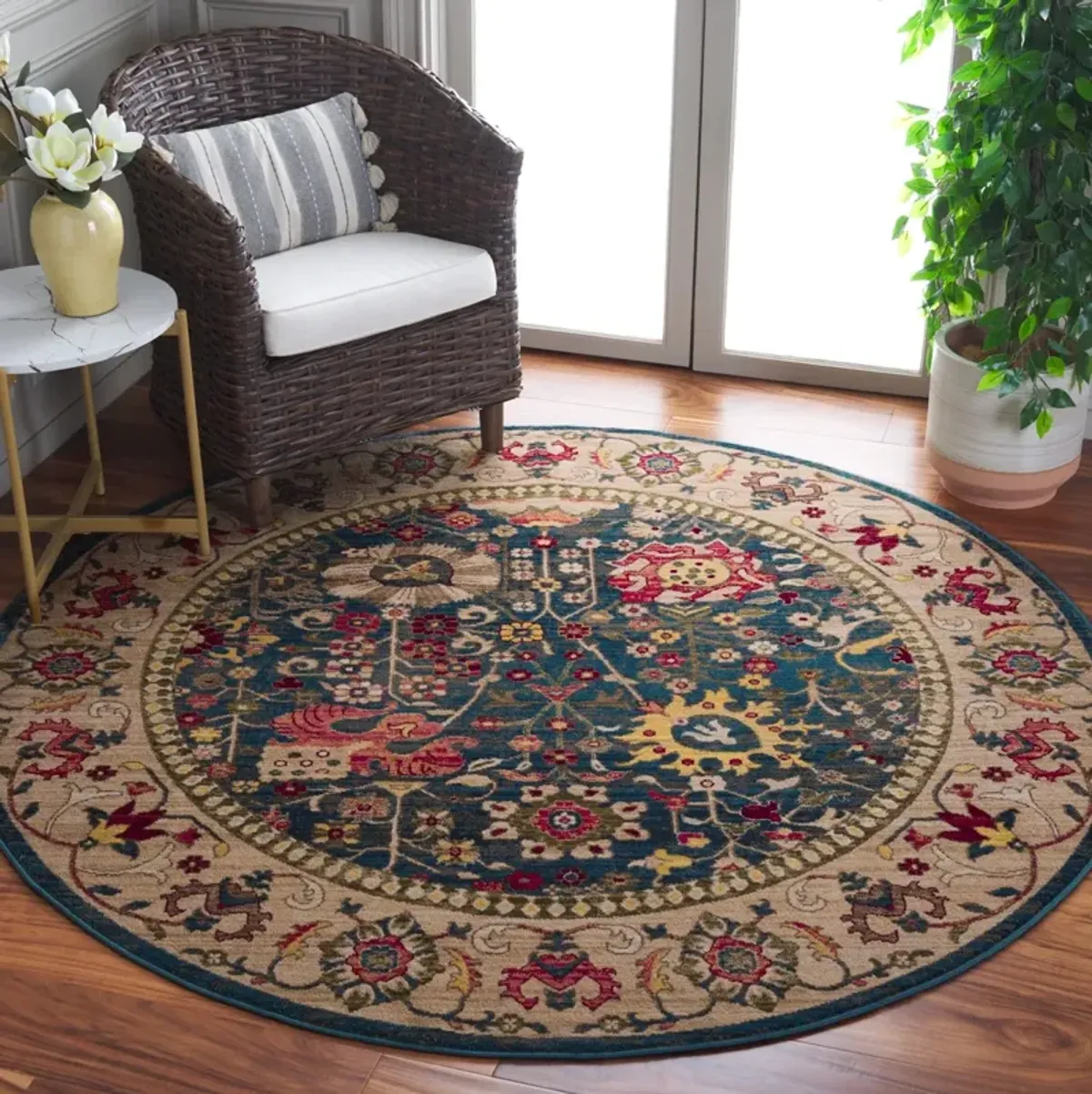 KASHAN 303 BLUE  3'-3' x 3'-3' Round Round Rug