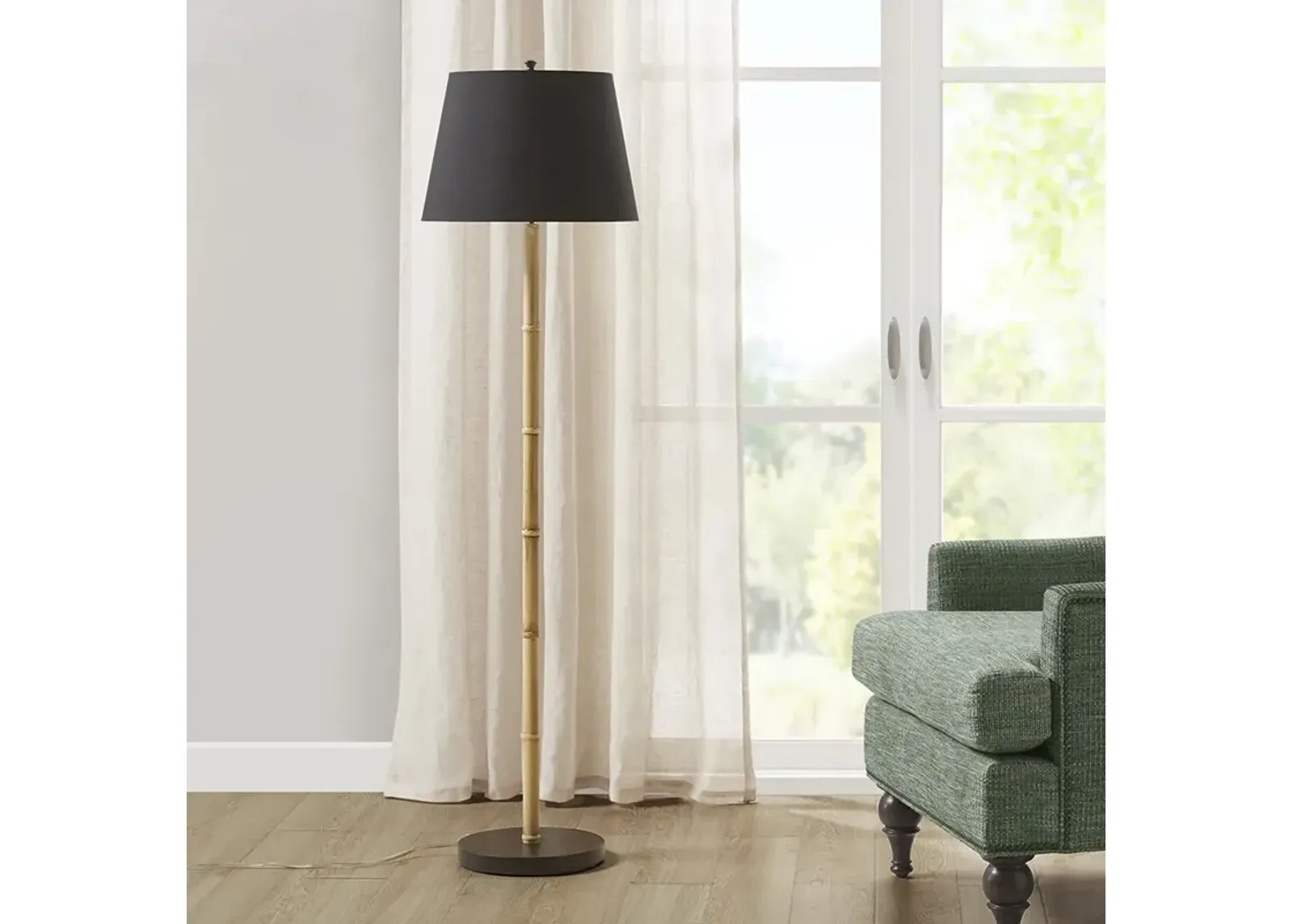 Martha Stewart Nassau Black/Natural Metal Bamboo Floor Lamp 60"H