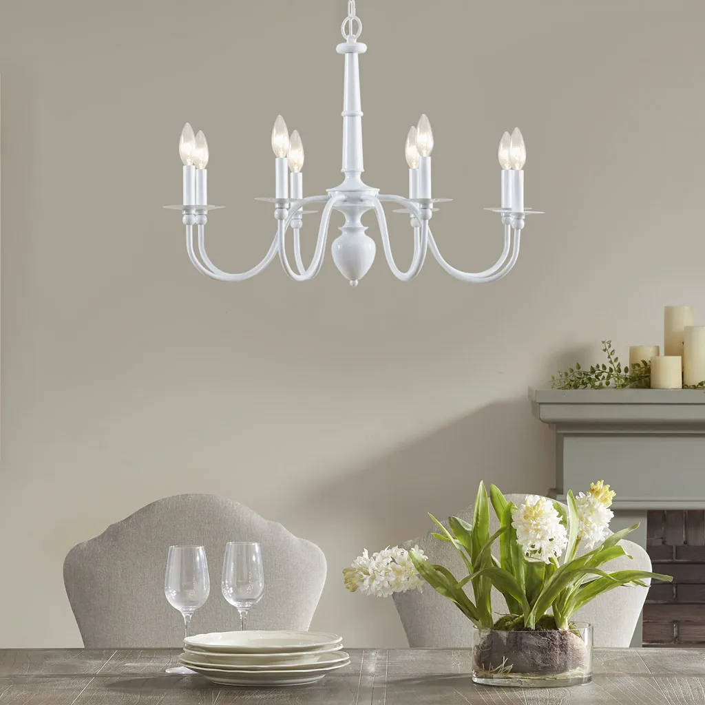 Martha Stewart Amelia Glossy White 8-Light Traditional Metal Chandelier