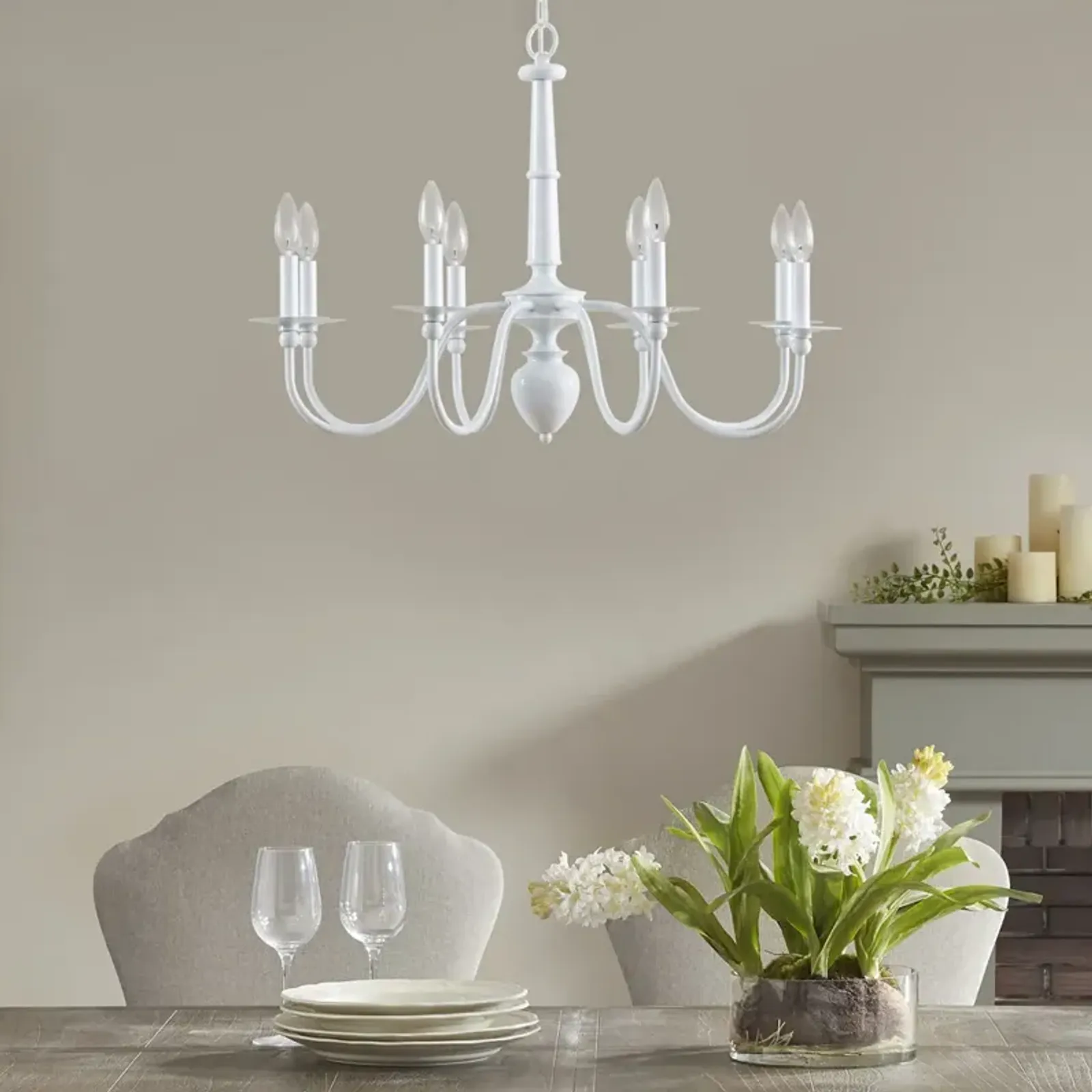 Martha Stewart Amelia Glossy White 8-Light Traditional Metal Chandelier