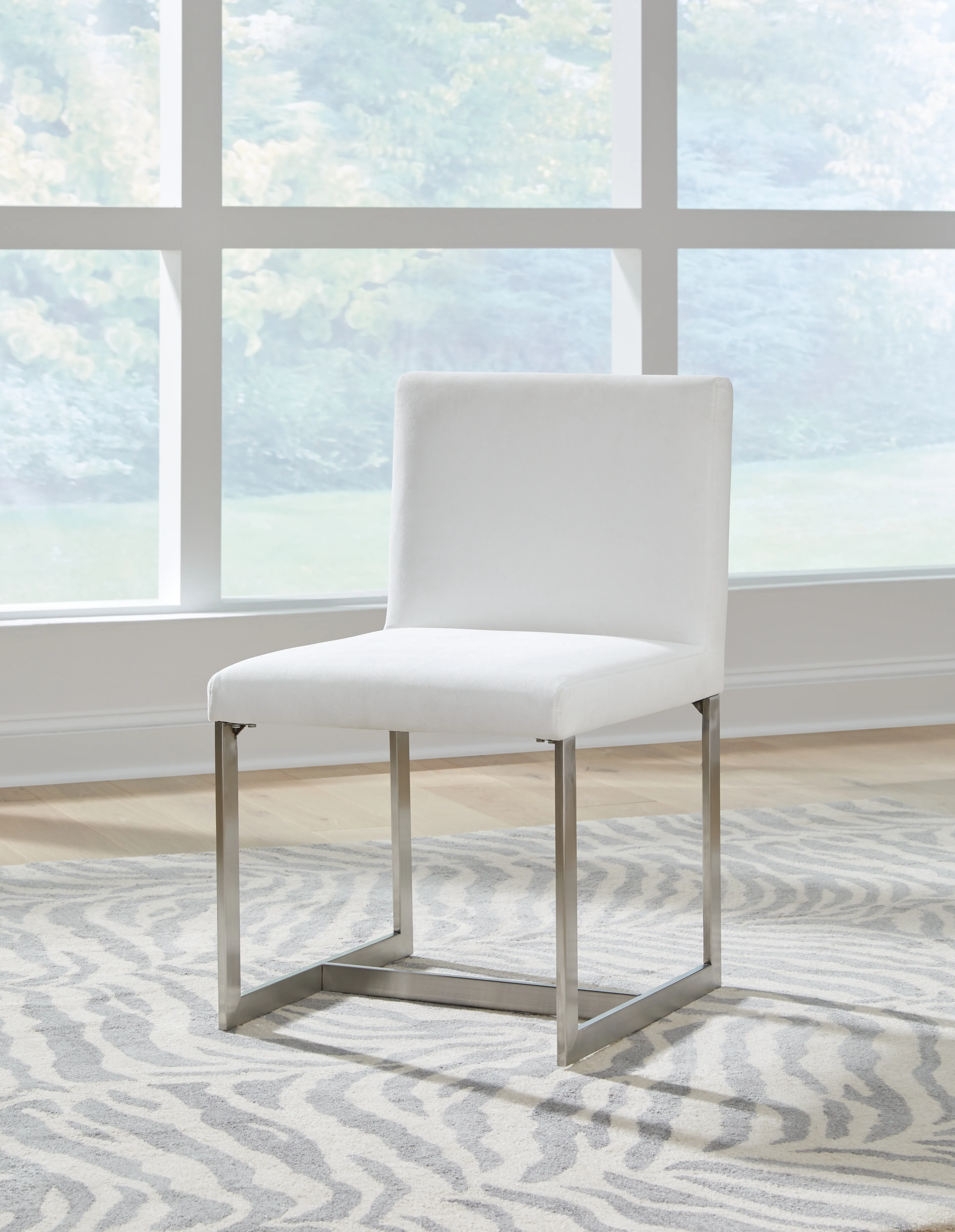 Eliza Upholstered Dining Chair in Pearl and Brushed Stainless Steel