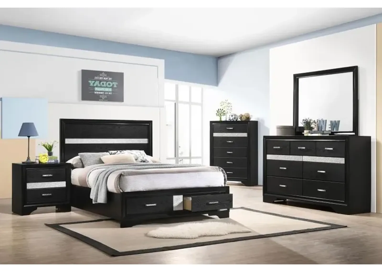 Miranda 4-piece Full Storage Bedroom Set Black