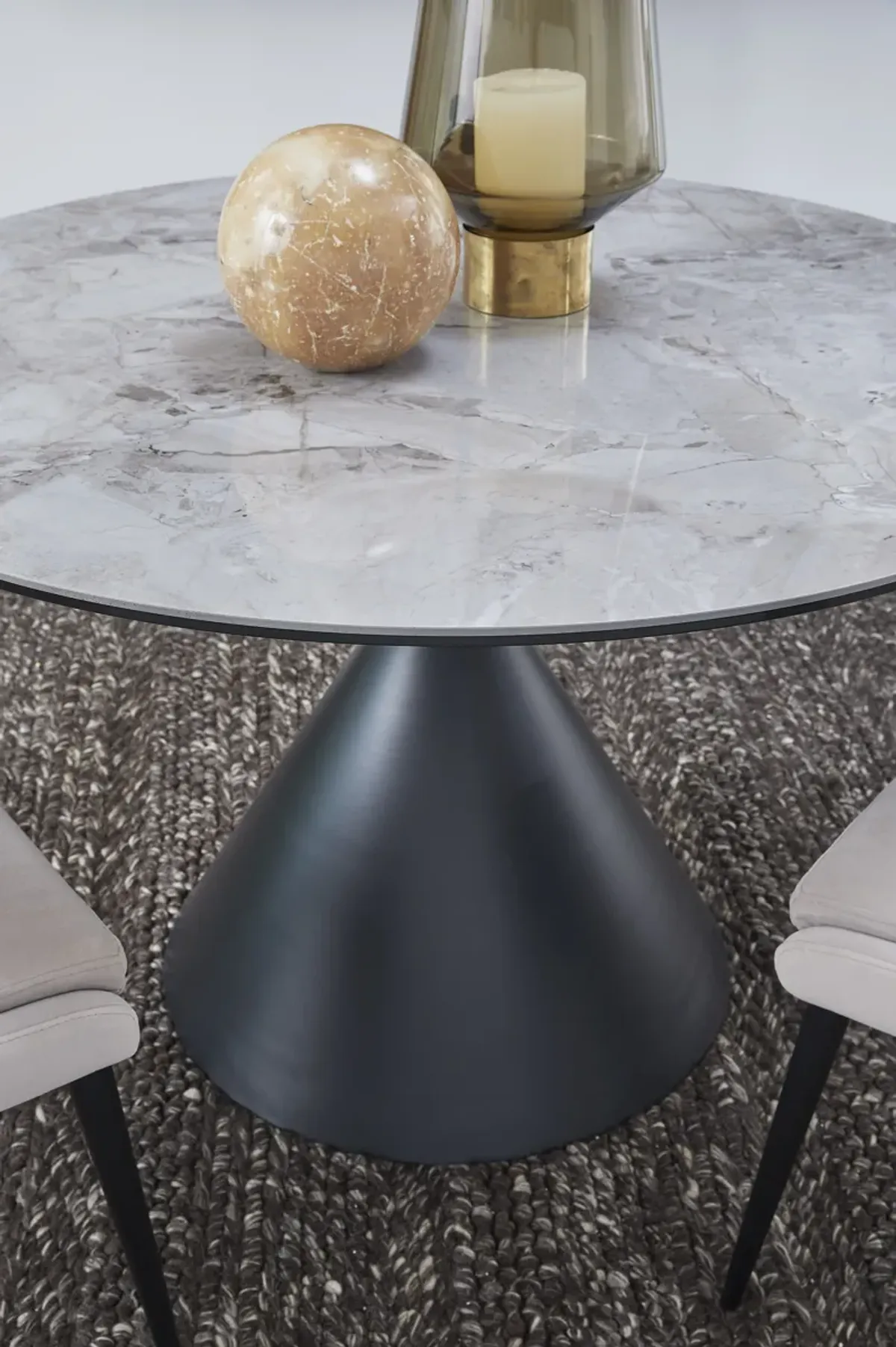 Winston Stone Top Metal Base Round Dining Table in Grigio