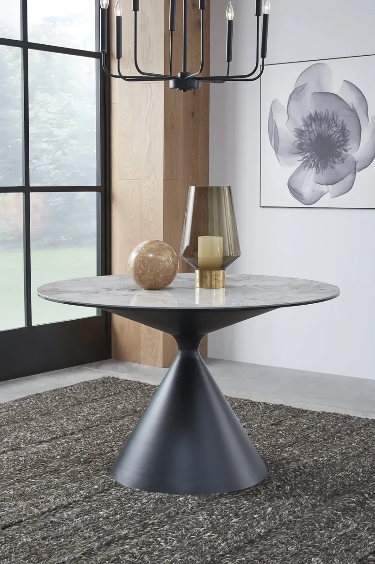 Winston Stone Top Metal Base Round Dining Table in Grigio