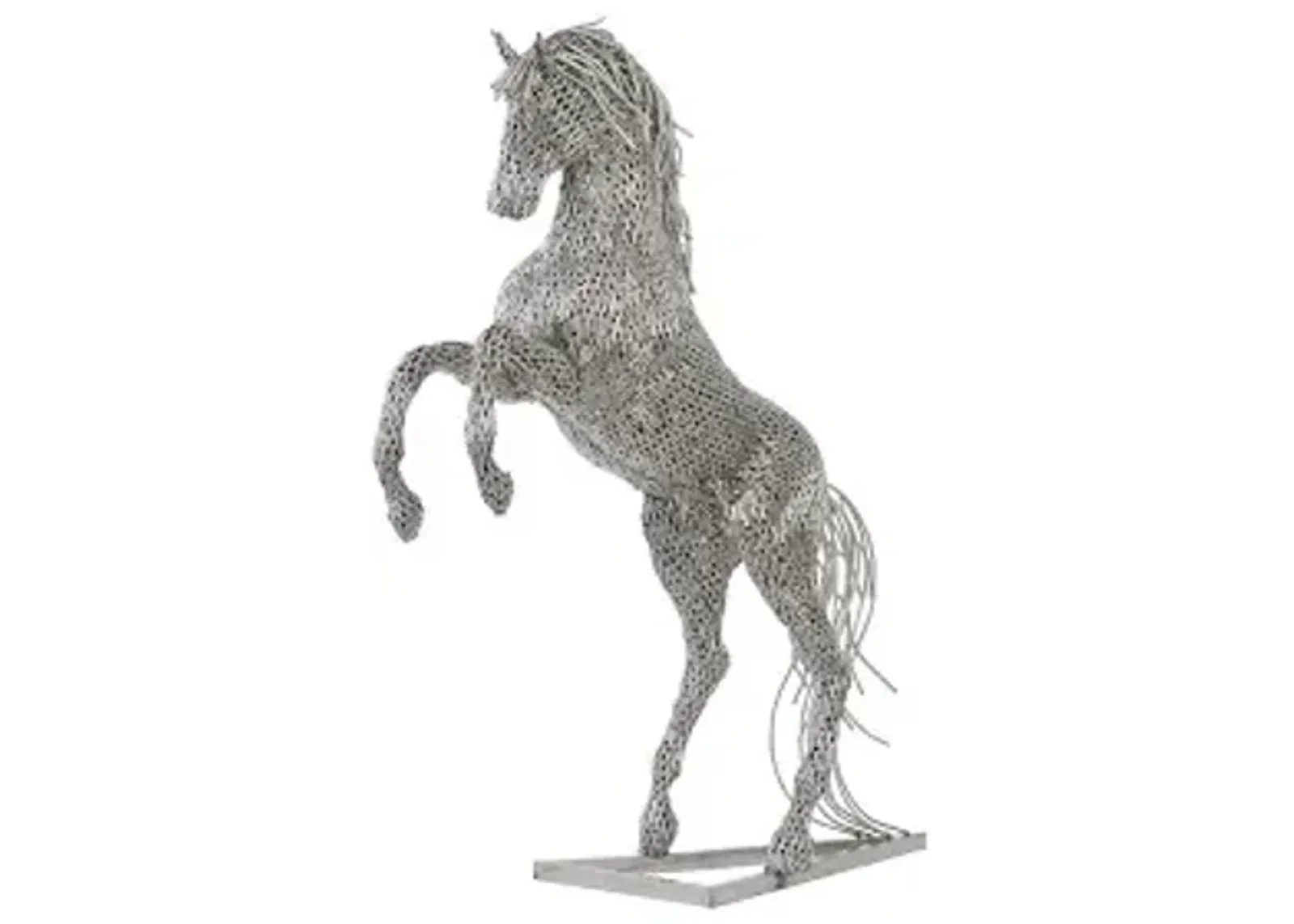 horse pipe sculpture, rearing, stainless steel