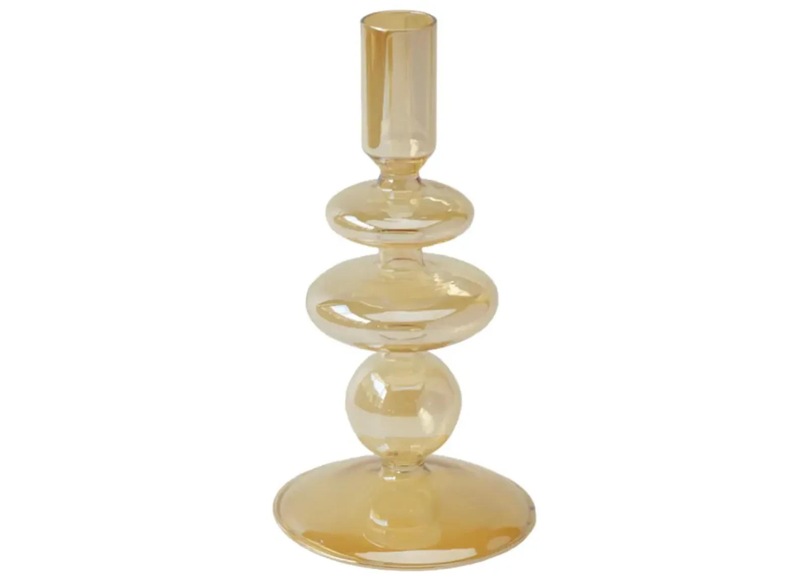 7" Vintage Glass Taper Candle Holder, Gold Luster