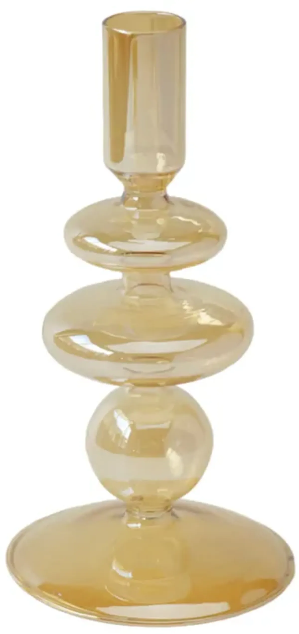 7" Vintage Glass Taper Candle Holder, Gold Luster