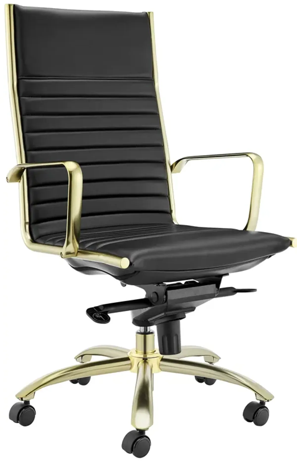 Dirk High Back Office Chair in Black with Matte Brushed Gold Base