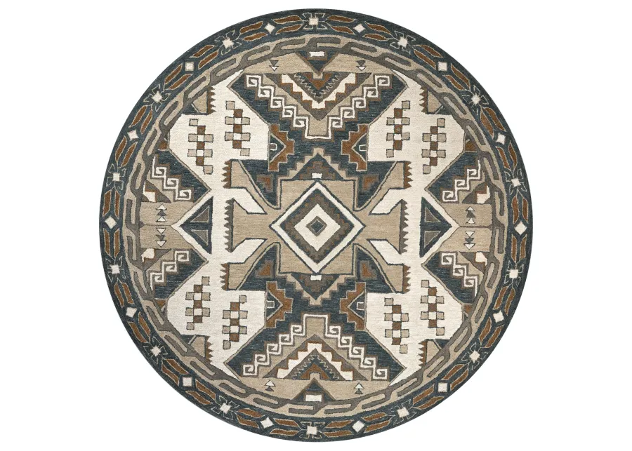 Southwest Gray/Tan Southwest/Tribal Wool 8' x 8' Round Round  Rug