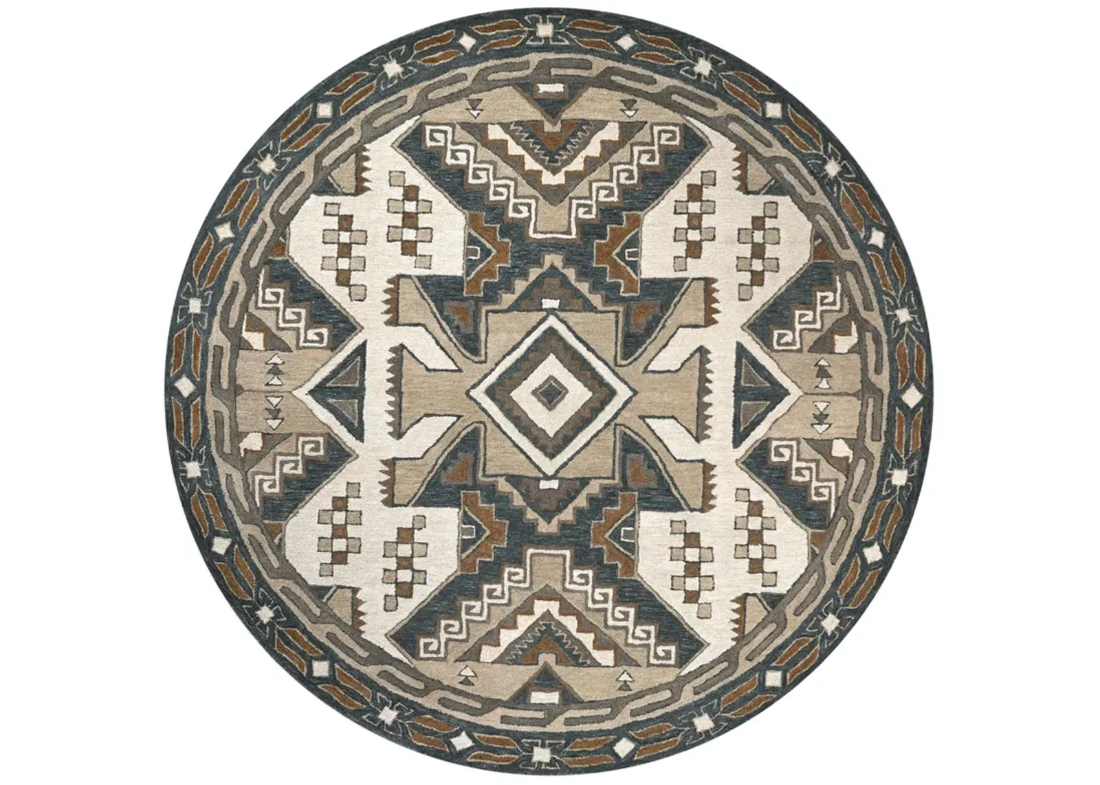 Southwest Gray/Tan Southwest/Tribal Wool 8' x 8' Round Round  Rug