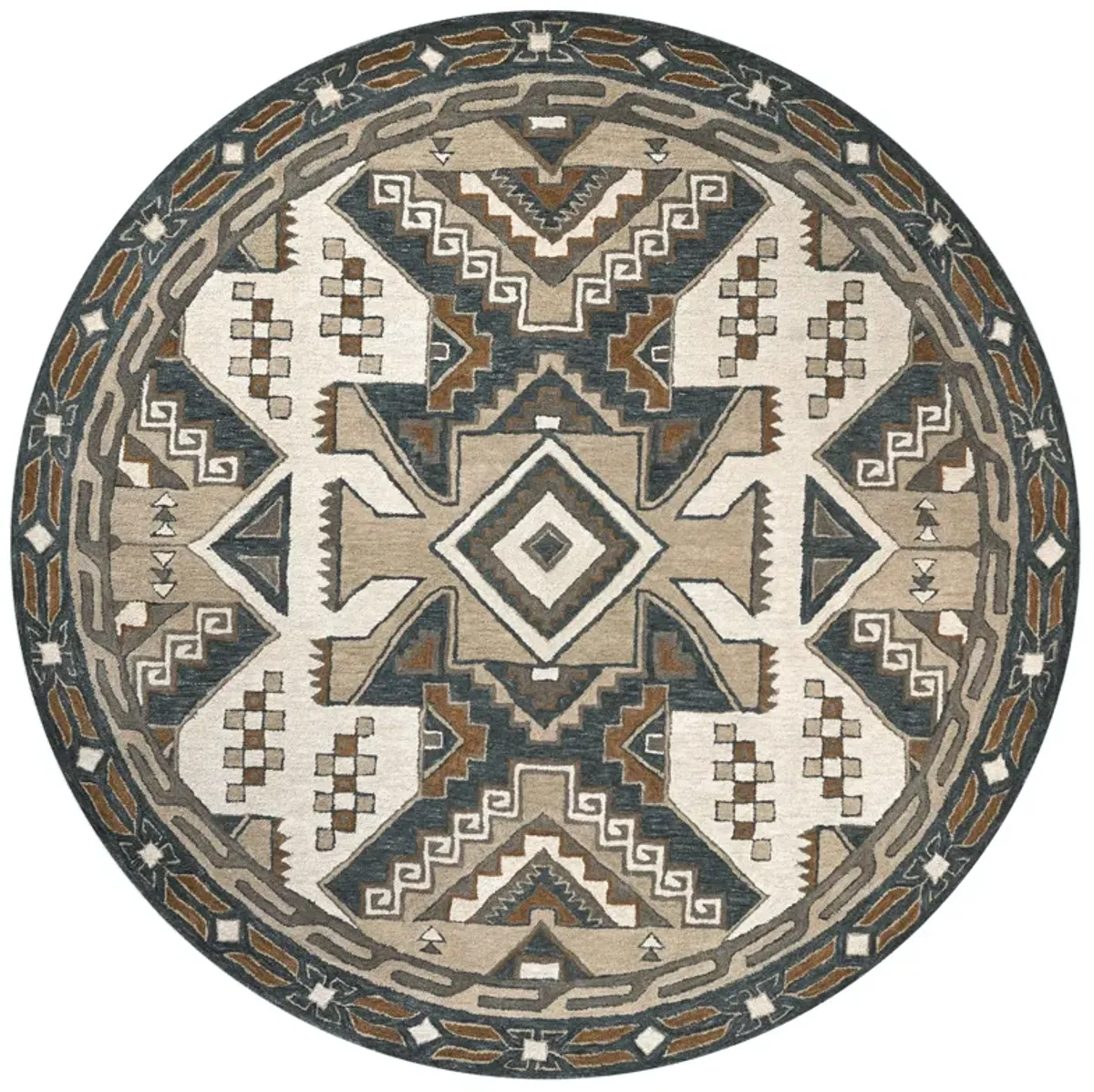 Southwest Gray/Tan Southwest/Tribal Wool 8' x 8' Round Round  Rug