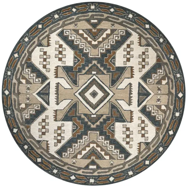 Southwest Gray/Tan Southwest/Tribal Wool 8' x 8' Round Round  Rug