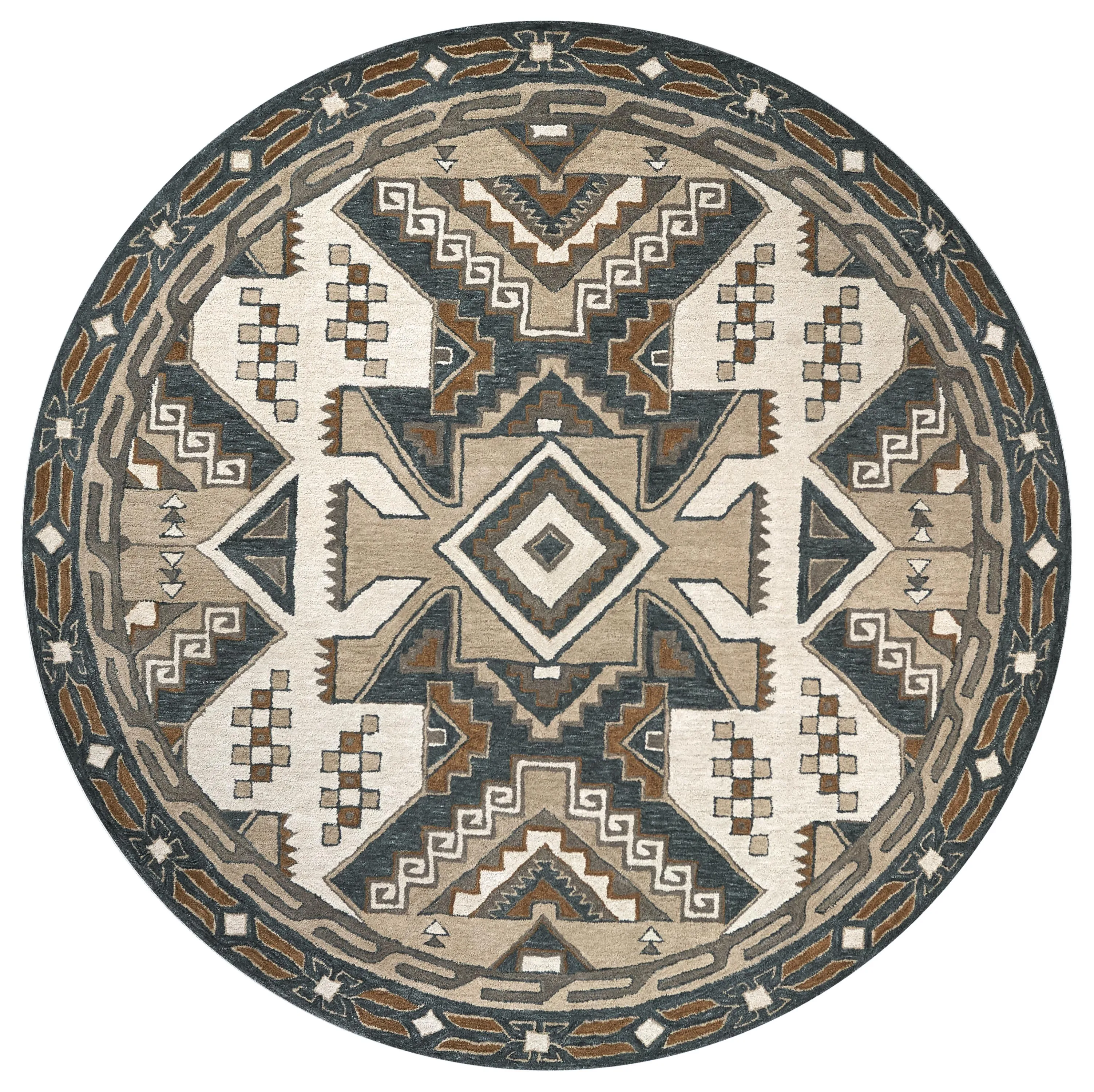 Southwest Gray/Tan Southwest/Tribal Wool 8' x 8' Round Round  Rug