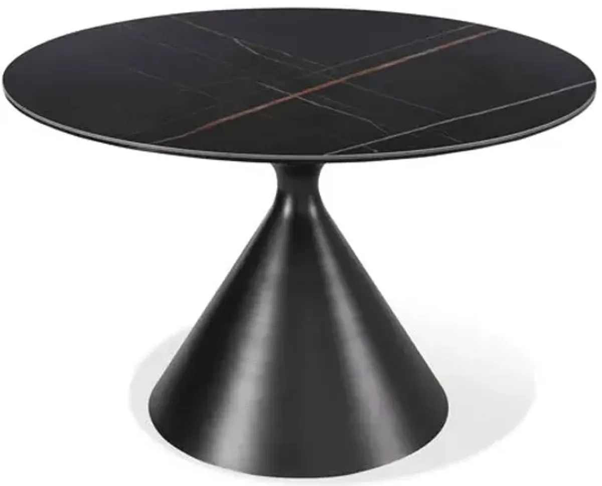 Winston Stone Top Metal Base Round Dining Table in Black