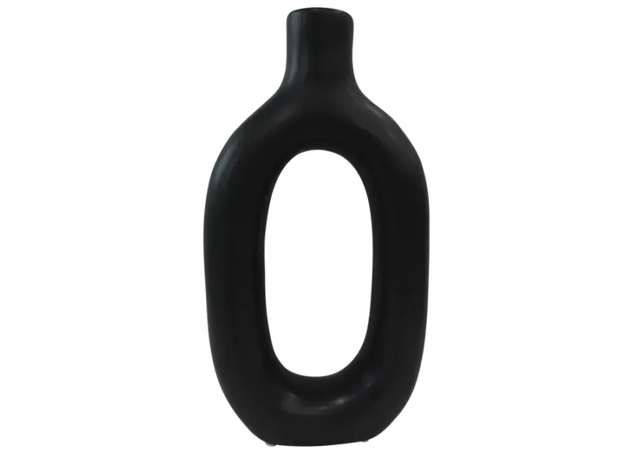 Cer, 9" Textured Cut-out Vase, Black