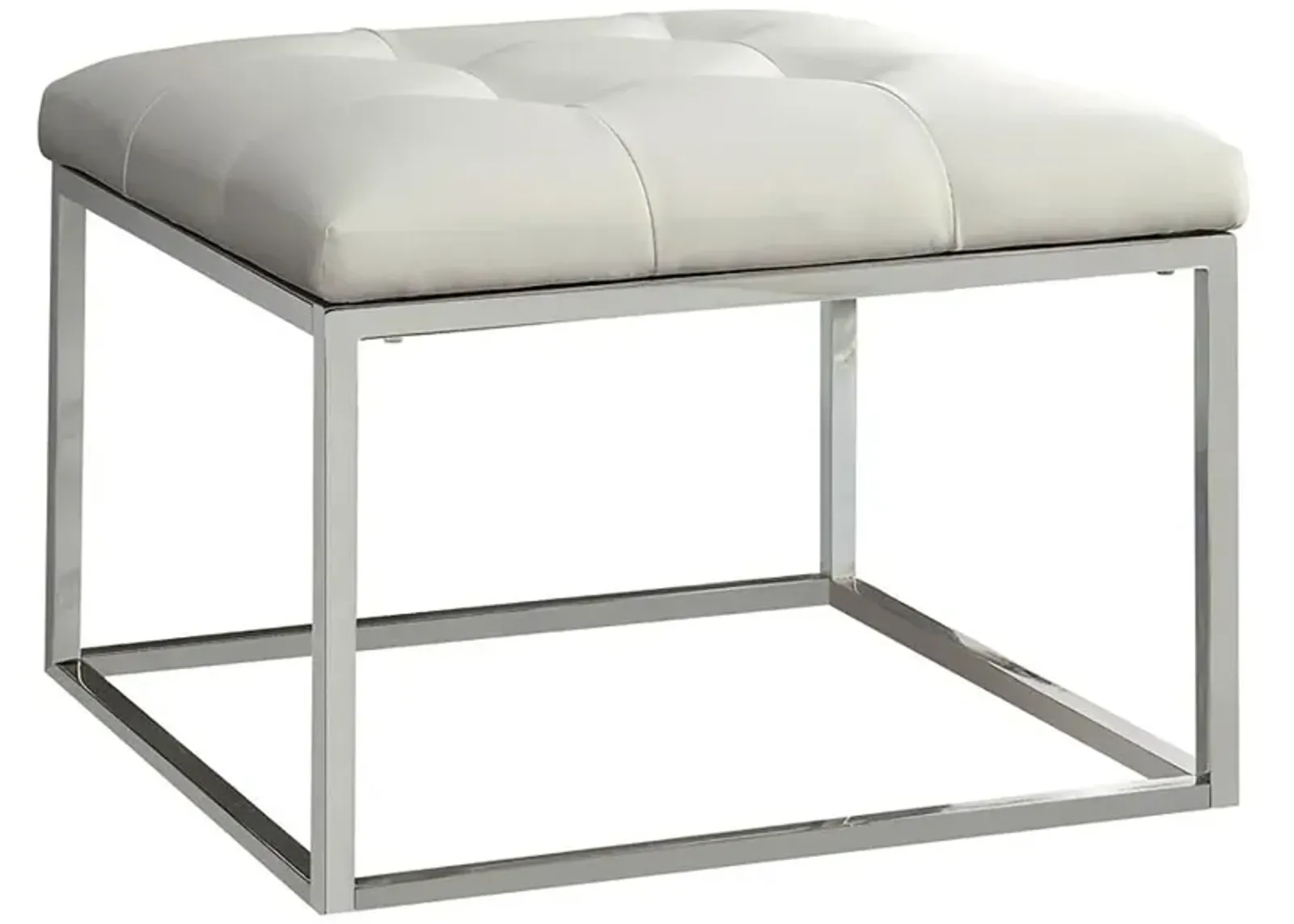 Swanson Upholstered Tufted Ottoman White and Chrome