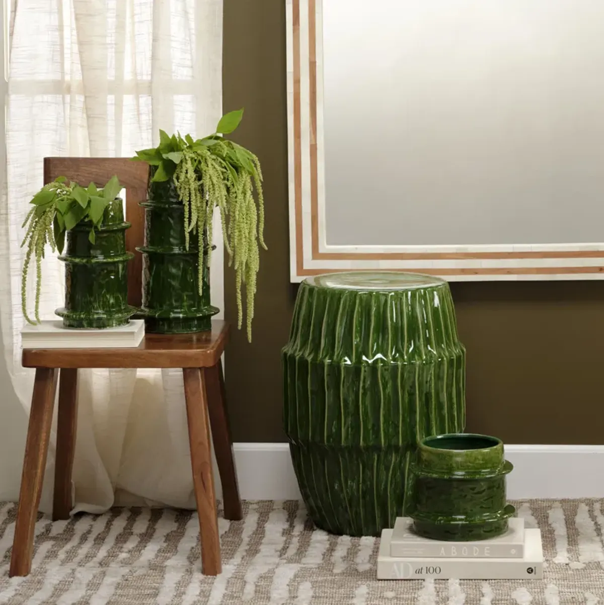 Algae Ceramic Indoor/Outdoor Side Table, Green