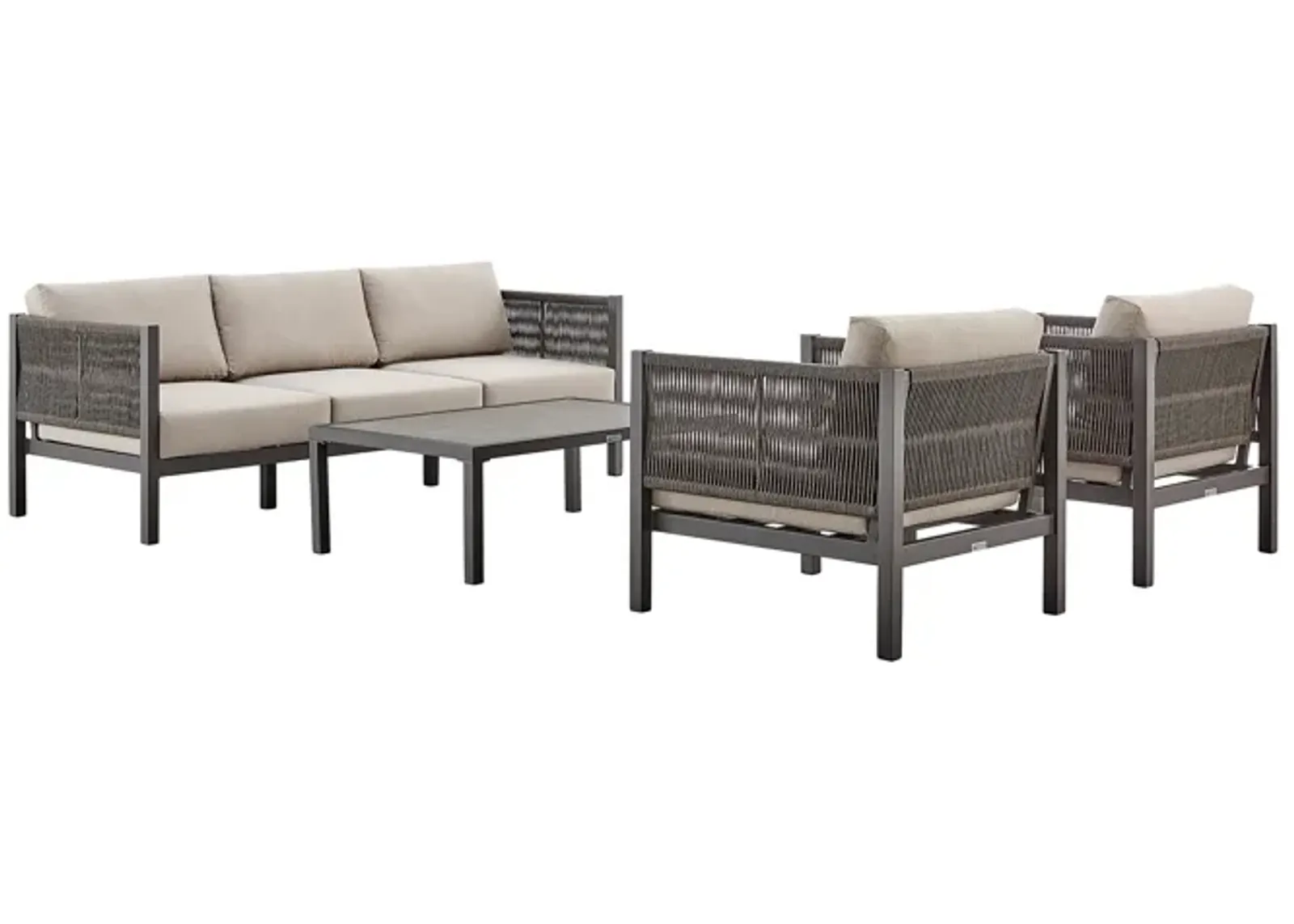 Cuffay 4 Piece Outdoor Patio Furniture Set in Brown Aluminum and Rope with Cushions