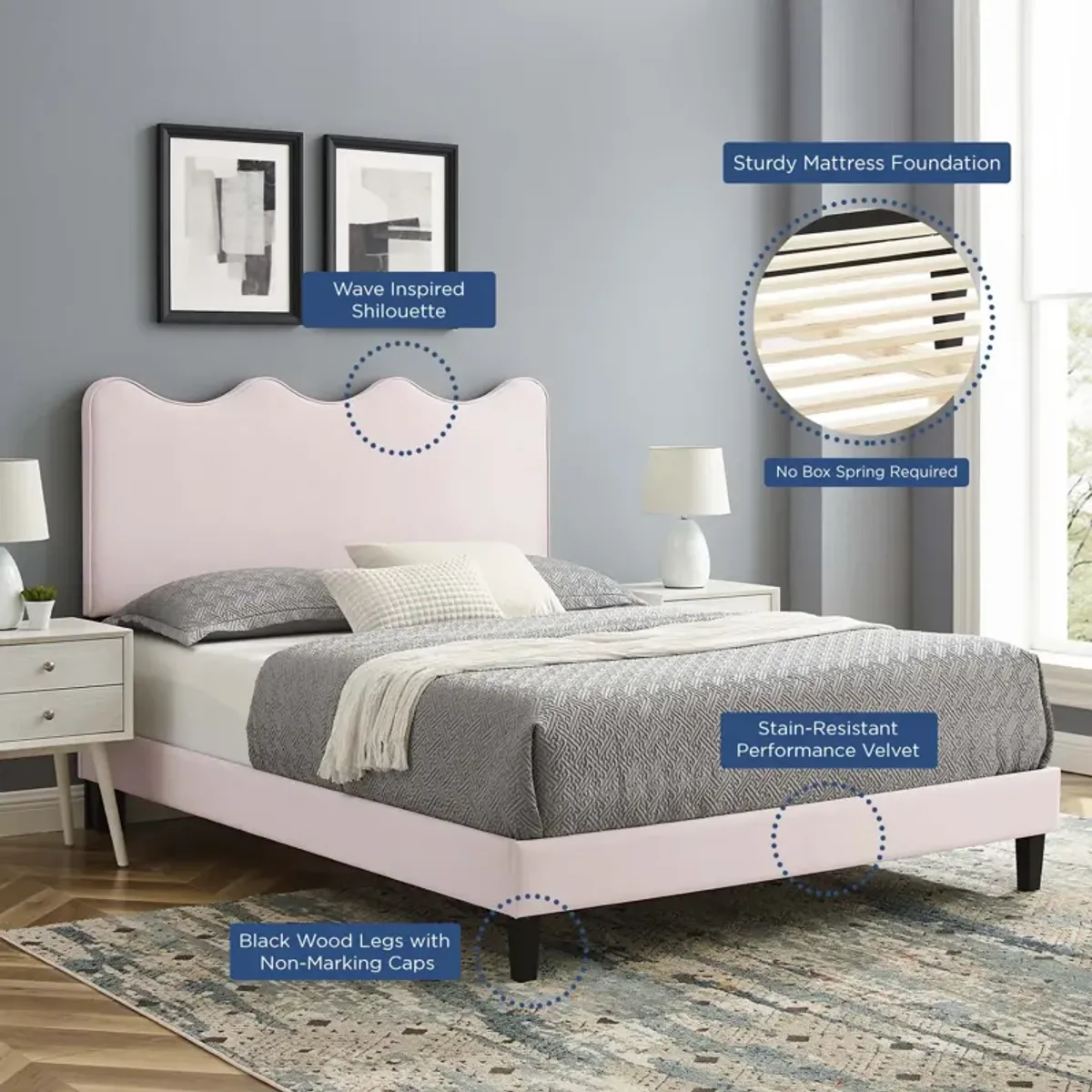 Current Performance Velvet Twin Platform Bed