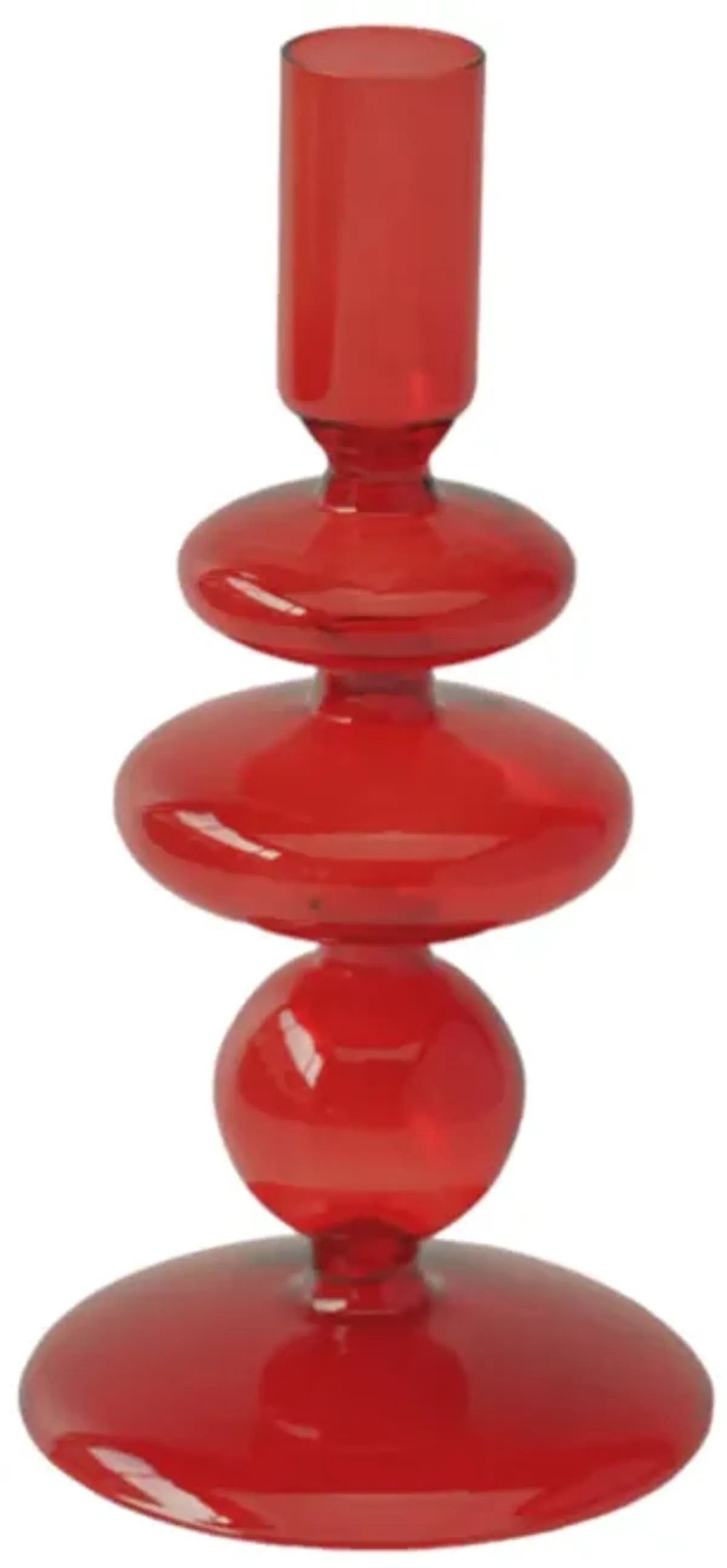 7" Vintage Glass Taper Candle Holder, Red