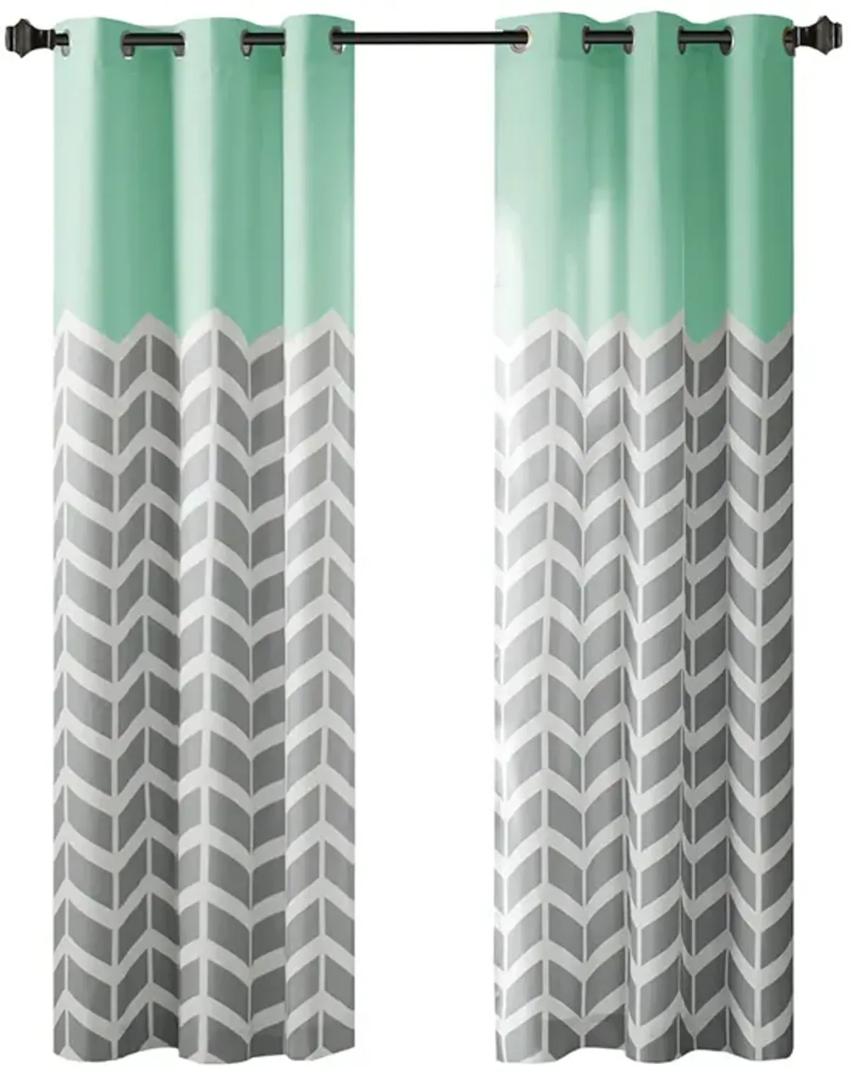 Intelligent Design Alex Aqua Chevron Printed Room Darkening Grommet Top Panel Pair