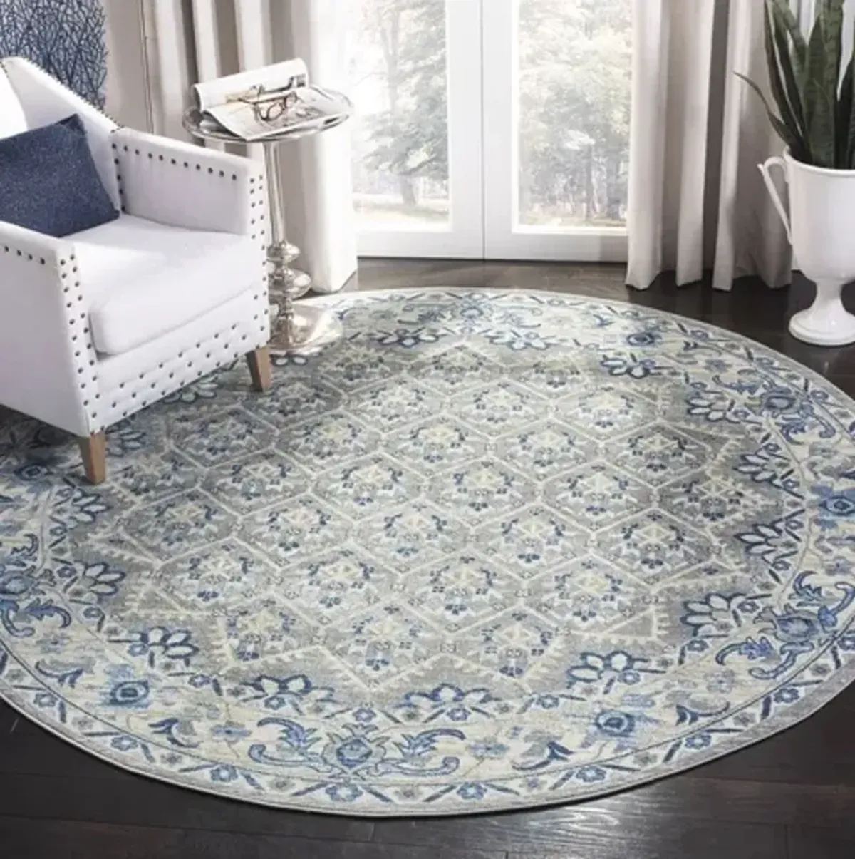 Brentwood 869 Light Grey / Blue 3' X 3' Round Round Powerloomed Rug