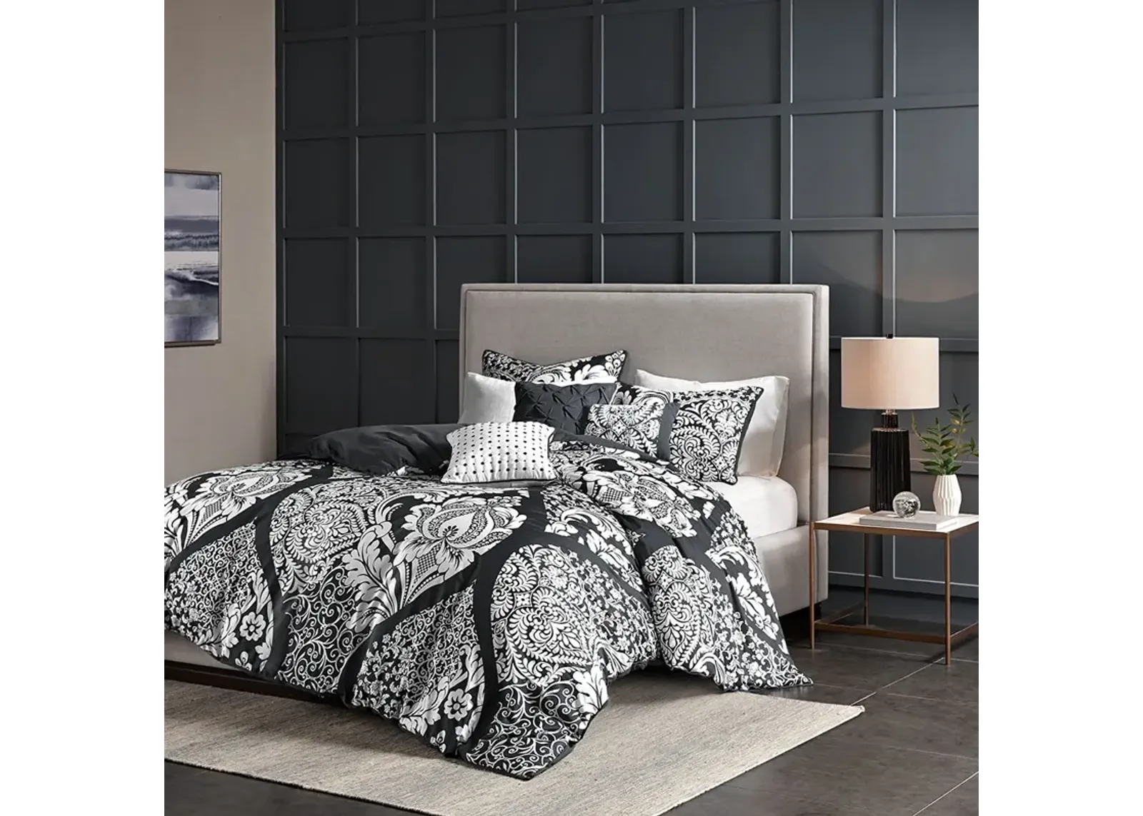 Madison Park Vienna Black 6 Piece Printed Duvet Cover Set