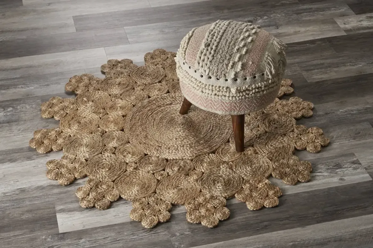 Nature Floral Geometric Organic Jute Indoor Round Area Rug 4'