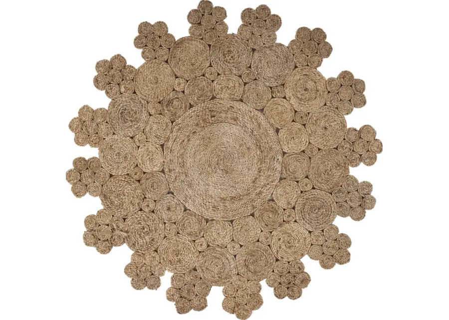 Nature Floral Geometric Organic Jute Indoor Round Area Rug 4'