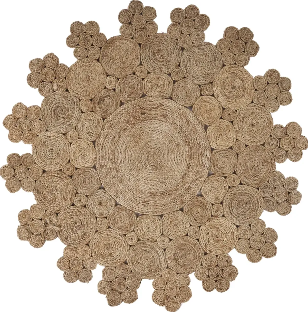 Nature Floral Geometric Organic Jute Indoor Round Area Rug 4'