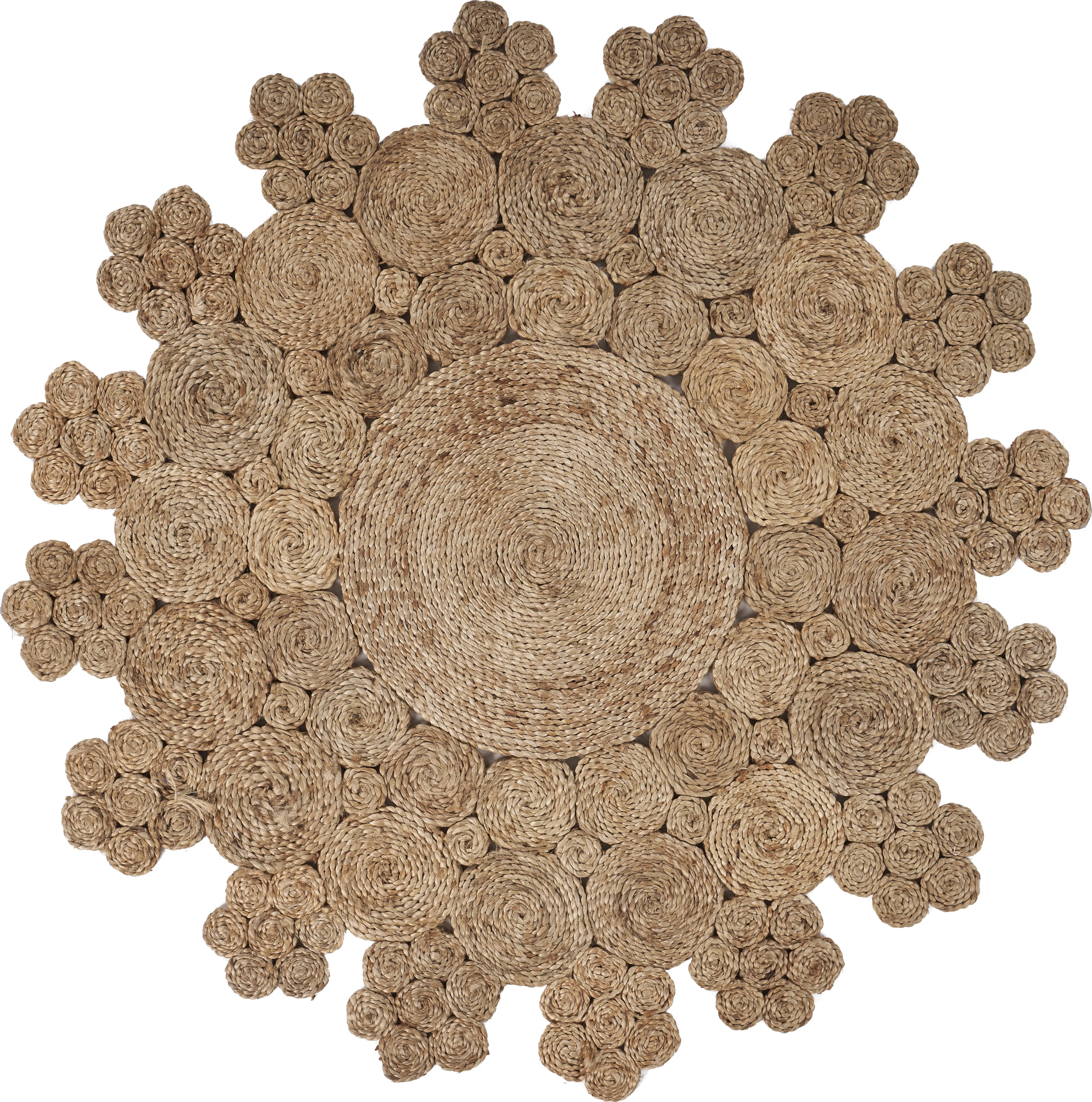 Nature Floral Geometric Organic Jute Indoor Round Area Rug 4'