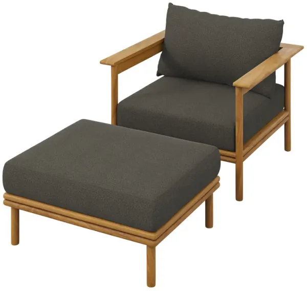 Wren Outdoor Patio Teak Wood Armchair and Ottoman Set by Modway